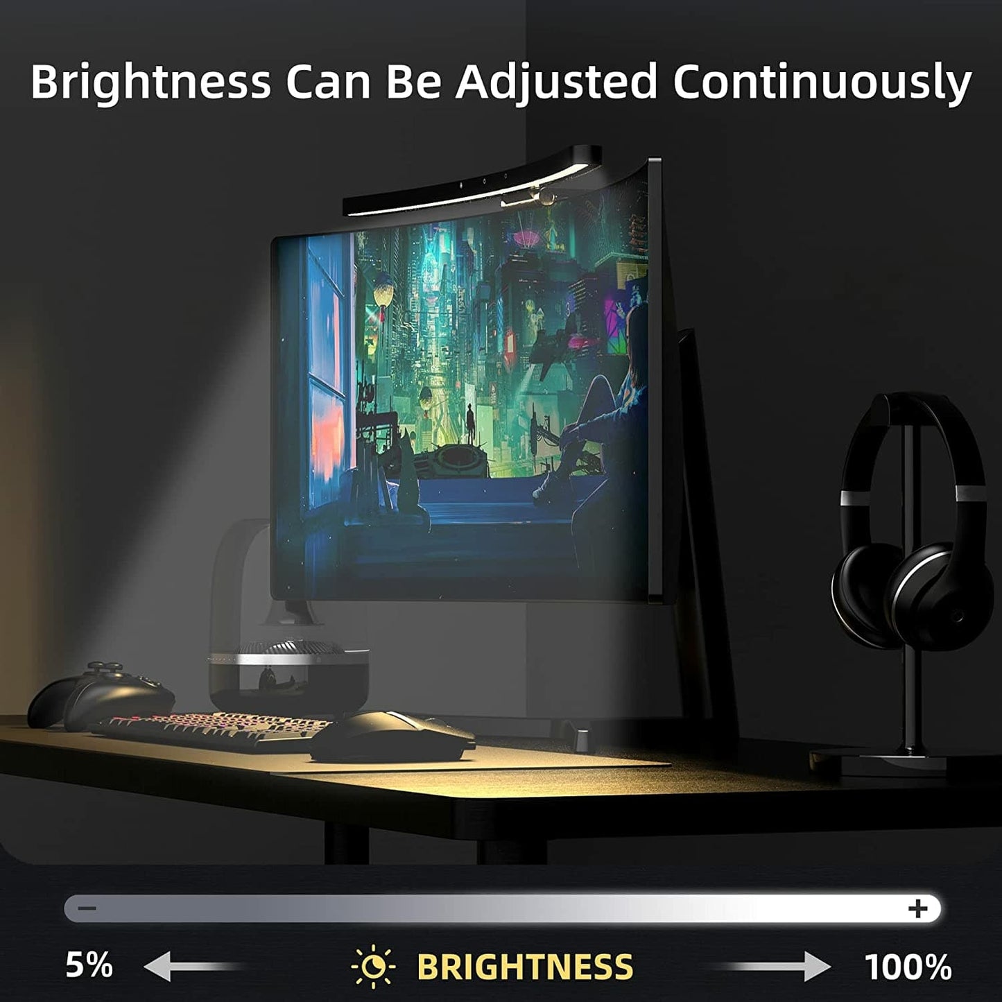 Detailed information about the stepless brightness adjustment. Our LEDs can be adjusted anywhere from 5% to 100% brightness to suit your current situation best. The range makes our light bar ideal for any workspace at any time of day.